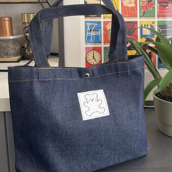 Denim Lunch Bags Small Cute Bear Handbag Picnic Bag Gift For Her, 2 of 8