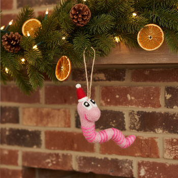 Handmade Felt Wrigley The Worm Hanging Worm Decoration, 3 of 4