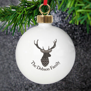 Personalised Highland Stag Ceramic Christmas Bauble, 2 of 3