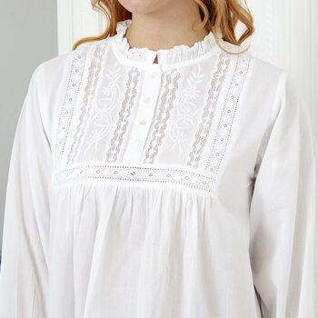 Polo Long Sleeve White Cotton Nightdress, 3 of 5