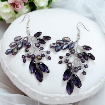 Dark Purple Crystal Statement Earrings, 3 of 5