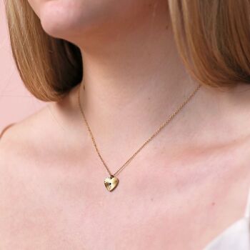 Gold Stainless Steel Crystal Antiqued Heart Necklace, 3 of 4