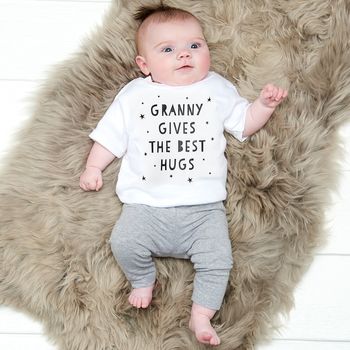 Grandma Gives The Best Hugs Baby Grow, 3 of 9