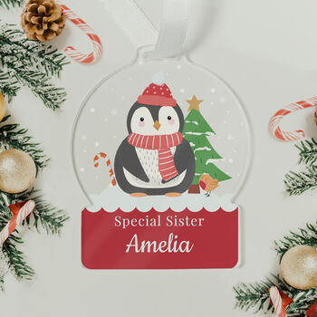 Personalised Penguin Acrylic Snowglobe Hanging Decoration Gift Boxed, 2 of 6