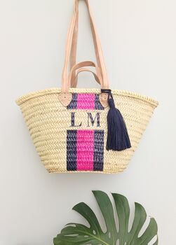 Personalised Stripe Monogram Beach Basket, 4 of 8