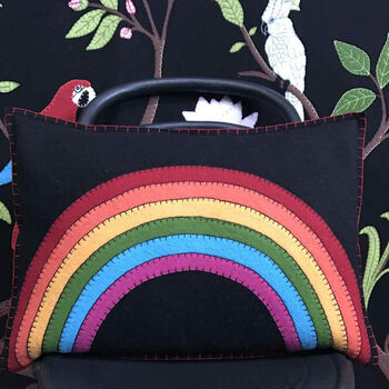 Rainbow Hand Embroidered Wool Cushion, 2 of 2