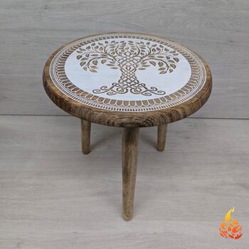 Wooden Gift For Mum,Tripod Table Featuring Celtic Tree Of Life, 2 of 10