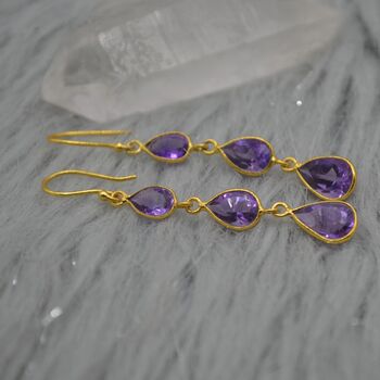 Amethyst Gold Plated Silver Drop Earrings, 5 of 8