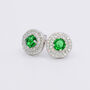 Round Pave Emerald Green 925 Sterling Silver Studs, thumbnail 1 of 6