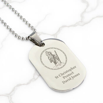 Personalised St Christopher Stainless Steel Dog Tag Necklace, 3 of 6