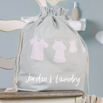 Personalised French Grey Drawstring Laundry Bag, 3 of 4