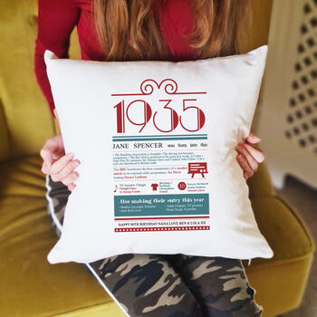 Personalised 90th Birthday Gift 1935 Cushion, 5 of 10