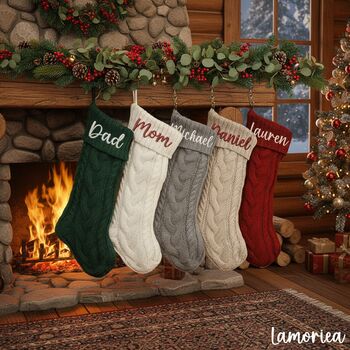 Personalised Knit Christmas Stocking With Names, Xmas Family Stockings, 2 of 6