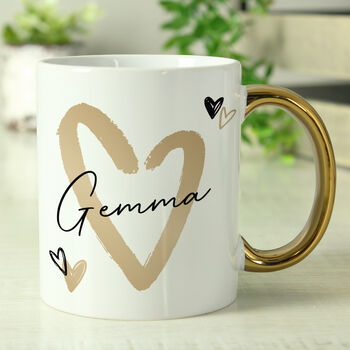 Personalised Hearts Gold Handled Ceramic Mug, 3 of 8