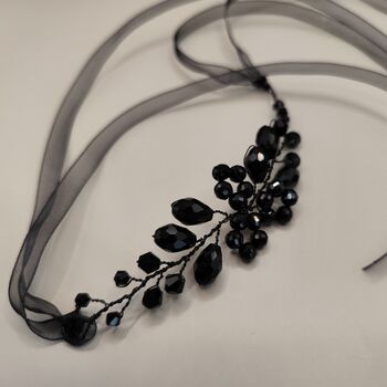 Black Crystal Ribbon Wrist Corsage, 6 of 9