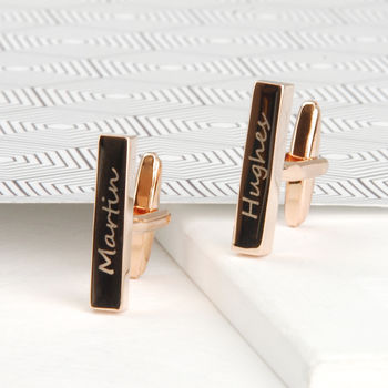 Personalised Engraved Rose Gold Plated Bar Cufflinks, 2 of 9