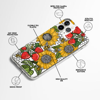 Sunflower Bees Strawberry Phone Case For iPhone, 2 of 10
