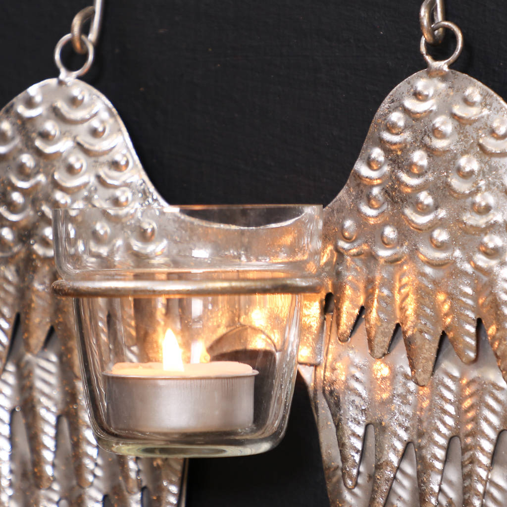 metal hanging angel wings candle holder by dibor