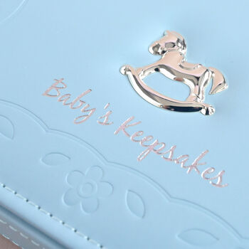 Personalised Blue Baby Keepsake Box With Rocking Horse, 2 of 5