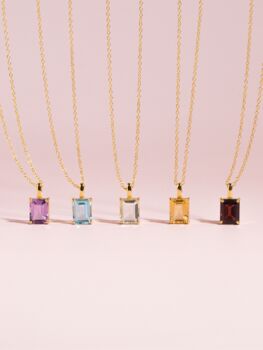 Garnet Emerald Cut Pendant Necklace In Sterling Silver And Gold, 4 of 11