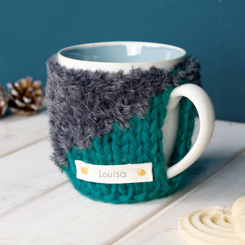 Personalised Contrast Knit Mug Cosy By Chi Chi Moi