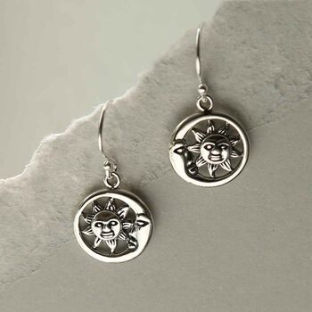Sterling Silver Sun And Moon Dangly Earrings, 4 of 6