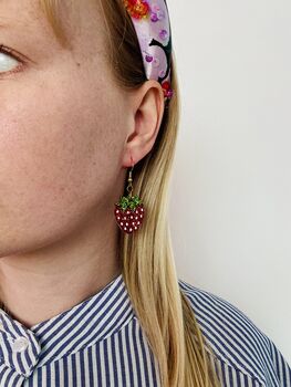 Strawberry Small Resin Glitter Earrings / Best Friend Gift / Summer Garden Party Accessory / Wimbledon Tennis Earrings, 5 of 5