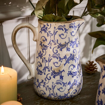 Solene Blue Botanical Pitcher Jug Vase, 2 of 9