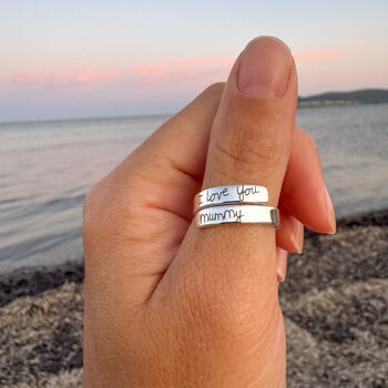 Custom Handwriting Sterling Silver Adjustable Ring, 2 of 5
