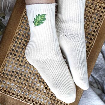 Personalised Autumn Oak Leaf Warm Cashmere Bed Socks, 6 of 8