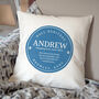 Blue Plaque Personalised Cushion, thumbnail 2 of 3