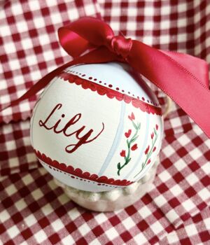 Custom Hand Painted Christmas Bauble Burgundy And Blue, 6 of 12