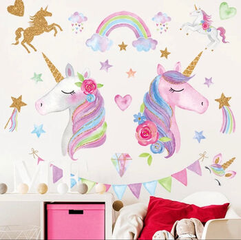 Unicorns Rainbows Bunting Removable Wall Stickers, 2 of 5
