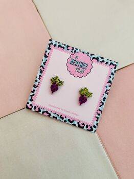 Turnip Glitter Resin Studs / Garden Lover Gift / Fun Veggie Jewellery / Handmade Studs, 3 of 5