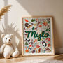 Personalised Green Woodland Animal Name Print | Hand Painted Forest Nursery Wall Art | Woodland Baby Gift, thumbnail 2 of 9