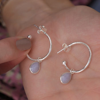 Sterling Silver Hoop Earrings With Gemstone, 2 of 7