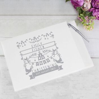 Personalised Grey Papercut Style Guest Book And Pen, 2 of 2
