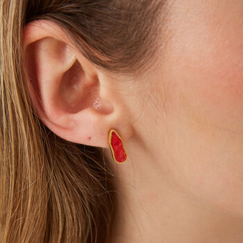 Molten Dripping Coral Amber Sterling Silver Earring, 2 of 9