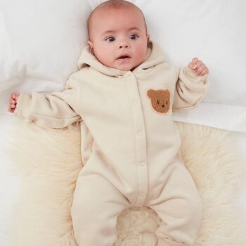 Personalised Cream Fleece Hooded Boucle Teddy Jumpsuit, 2 of 6