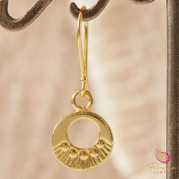 Tiny Matte Gold And Silver Detailed Circle Drop Earrings, 5 of 10