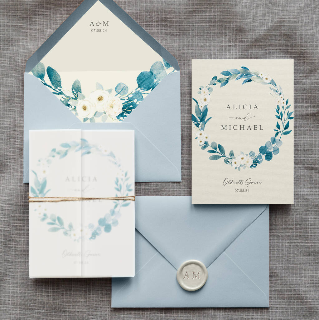Alicia Blue Wedding Invitation, 1 of 6