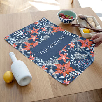 Personalised Christmas Red Floral Wallpaper Tea Towel, 2 of 6