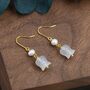 Sterling Silver Carved Jade Lily Of The Valley Earrings With Natural Freshwater Pearls, thumbnail 5 of 12