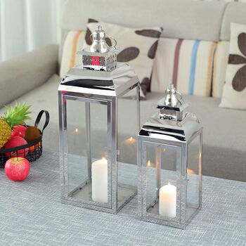 Set Of Two Stainless Steel Hanging Candles Lantern, 4 of 8