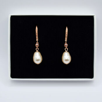 Cubic Zirconia And Pearl Leverback Earrings, 2 of 4