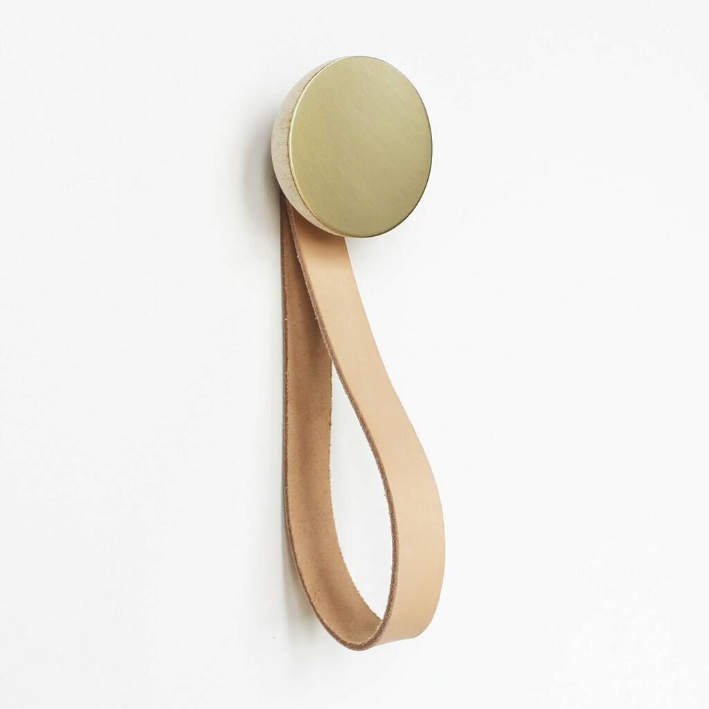 Round Wood Wall Hook With Leather Loop Set Of Two By Chilled Indigo