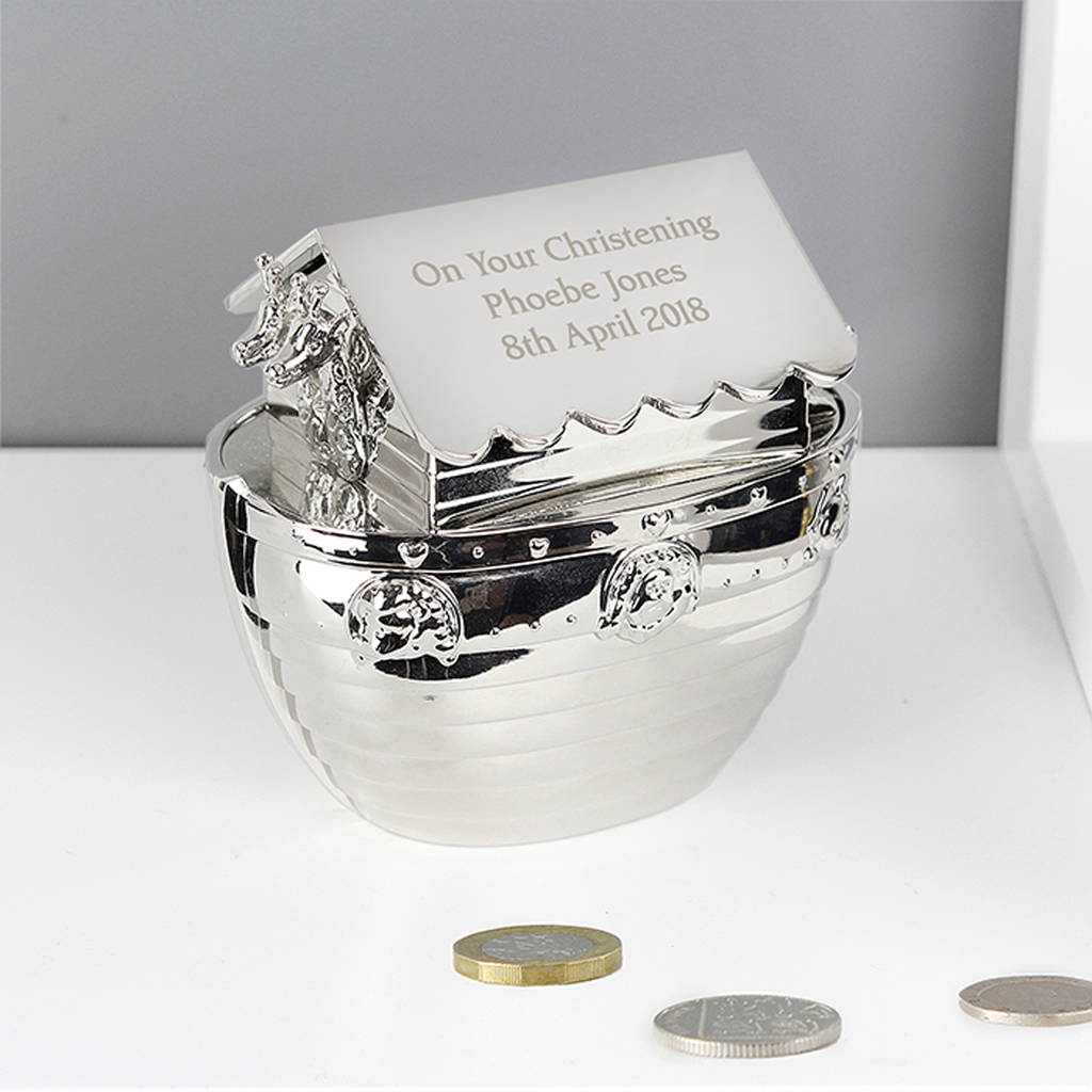 Personalised Engraved Silver Noah's Ark Money Box