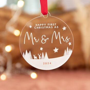 Mr And Mrs Personalised Bauble Keepsake For First Christmas Married, 3 of 5