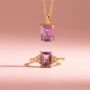 Lavender Amethyst Emerald Cut Ring In Silver And Gold Vermeil, thumbnail 11 of 12