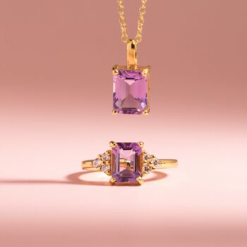 Lavender Amethyst Emerald Cut Ring In Silver And Gold Vermeil, 11 of 12